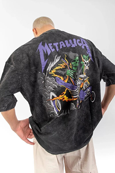 Bravebell Πλυμένο μπλουζάκι με στάμπα Metallica Purple Unisex Oversize
