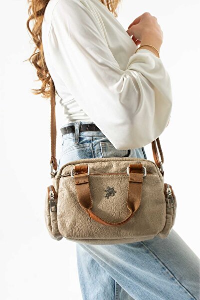 FiONA BAG El Omuz Ve Çapraz Çanta 6 Bölmeli Kadın Bej-taba Çanta