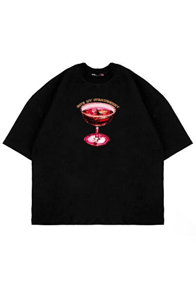 Bravebell Μπλουζάκι Unisex με στάμπα Bite My Strawberry Μαύρο Oversize