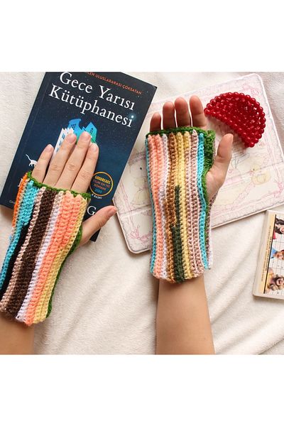 TRENDİN YOLU Handmade Fingerless Model Winter Gloves