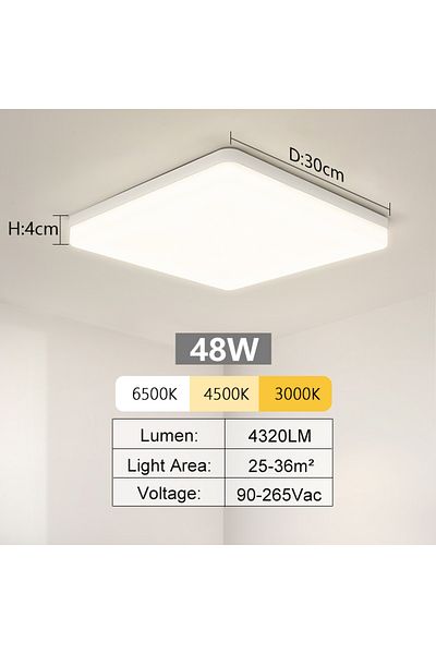 MARPOU Cold White 48W MARPOU LED Ceiling Lights Square Neutral Light Luster Interior Home Decor 18W 24W 36W