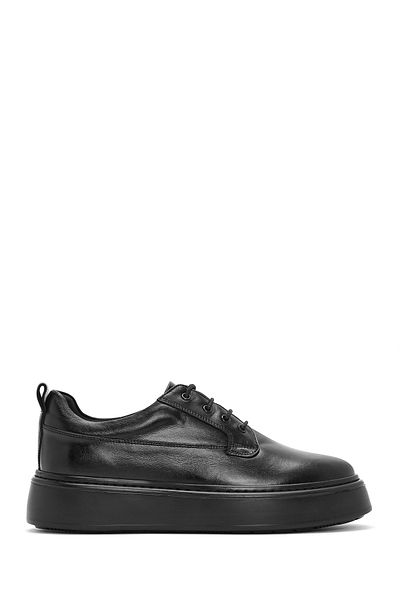 Derimod Men's Black Lace-Up Thick Sole Leather Casual Shoes 25Sfd 603918