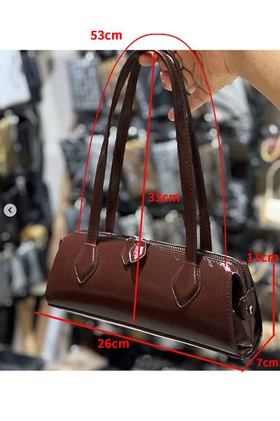 MILANOFOX Long Double Handle Zippered Shiny Patent Leather Baguette Bag