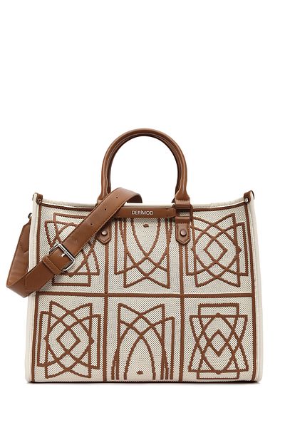 Derimod Women's Camel Long Strap Printed Fabric Handbag 25Sbd24986F