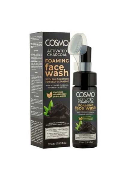 Cosmo - Activated Charcoal Foaming Face Wash with Built-in Deep Cleansing Brush, 175 ml