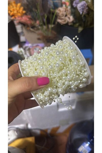 BEİLYS COSMETİCS & ACCESSORY 2 Meters Fishing Line Pearl Bead String Cream Color