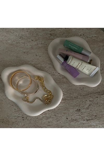 bliss store طقم من قطعتين من أطباق السحابة المزخرفة المطلية بالشمع، طبق مجوهرات، صينية قهوة
