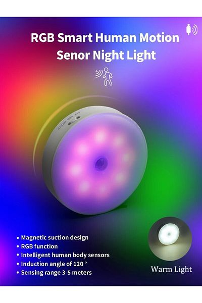 Choice RGB Warm White LED Night Light Smart Human Body Sensor Automatic Lighting Magnetic Suction Wireless