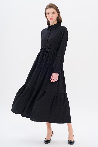 Olcay Cămașă neagră - Rochie cu guler cu guler 9325-E