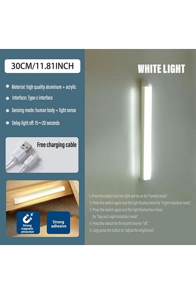 Choice White light 30CM/11.81inch Magnetic Smart Sensor Cabinet Light Rechargeable Night Light Home Closet