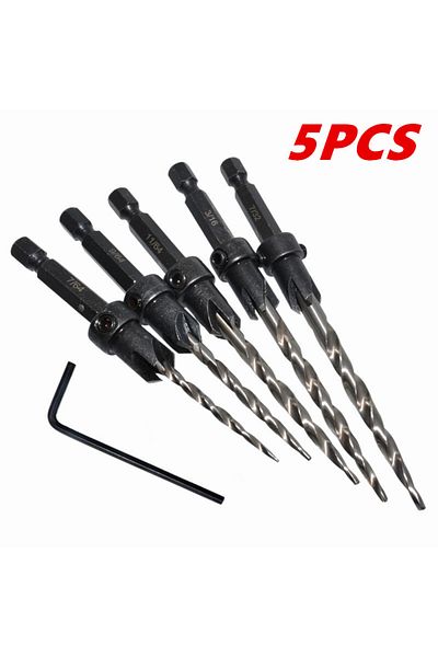 L-FIRST 5PCS Set Of 5, Countersink Set, Countersink HSS Conical Countersink With 1 Hex Wrench, Woodworking C