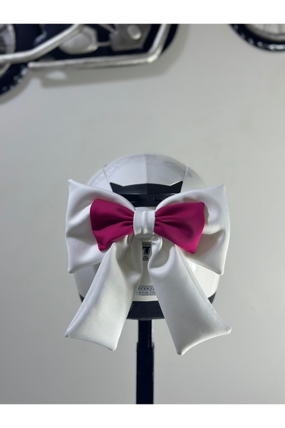 Butik Motor & Motosiklet Beyaz Pembe Çift Fiyonk Kask Aksesuarı Kask Dış Akse...