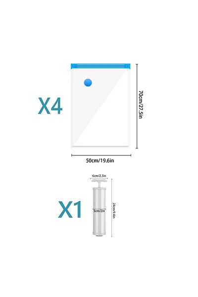 Choice 4 Pack (50X70CM) Vacuum Storage Space Saver Bags With Hand Pump Compressed For Clothing,comfort Item