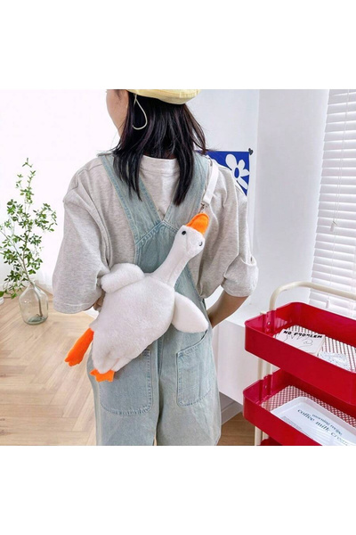 Choice حقيبة أوزة بيضاء مقاس واحد، حقيبة كتف قطيفة لطيفة على شكل أوزة، محفظة نقود معدنية، ألعاب قطيفة على شكل بطة صفراء، دمية كاواي