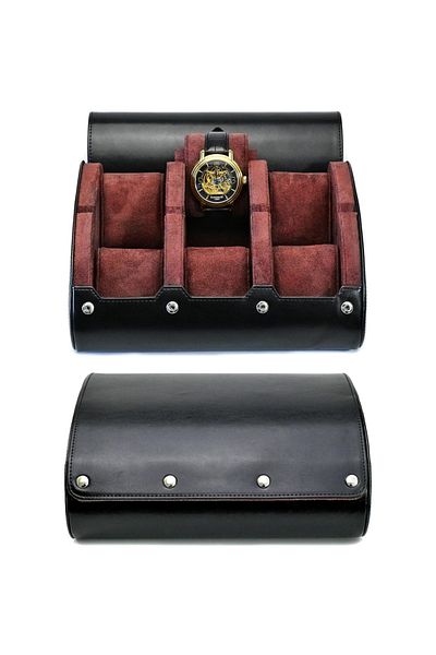 Choice 6 Slot Black Red Watch Travel Case ,6 Slot Watch Roll Travel Case Organizer Display - PU Leather Wat