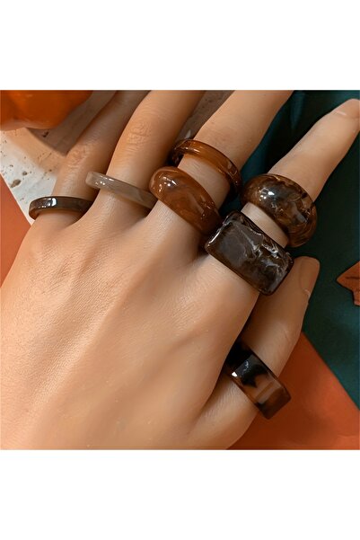 Choice 8-9 مجموعة مكونة من 7 قطع من الخواتم غير المنتظمة المطبوعة بنقشة جلد ا...