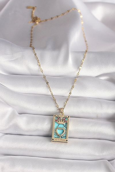 Clariss 316L Gold Color Pink Zircon Stone Crown Heart Portrait Model Women's Necklace