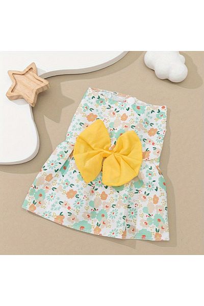 Choice M YELLOW Pet Dress,Soft & Sleeveless Floral Outfit for Cats and Dogs, Perfect for Daily Wear & Speci