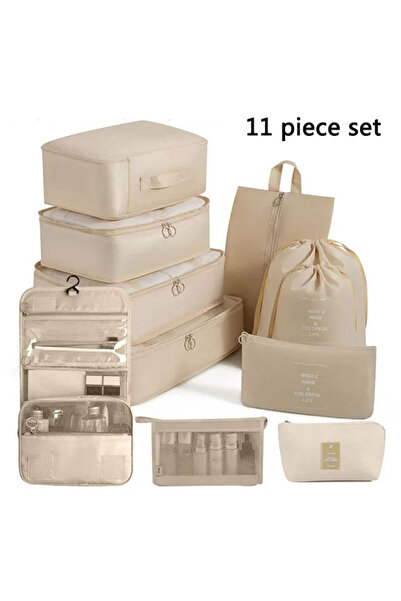 Choice مجموعة من 11 قطعة من حقائب السفر باللون البيج لتخزين الملابس وأدوات ال...