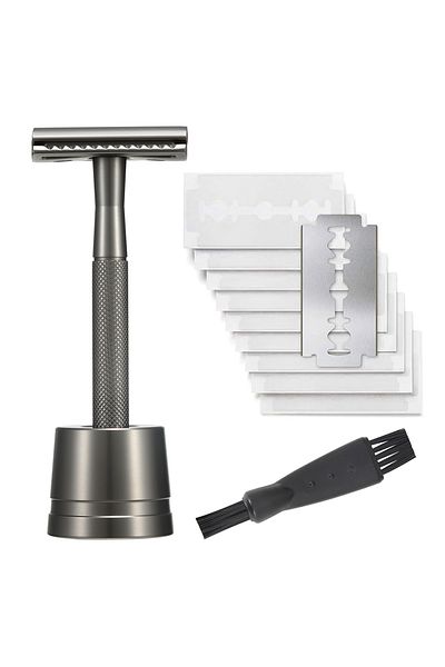 Choice Matte Black Safety Razor with Brass Weighted Handle and 5 Double Edge Safety Blade Refills,Single Bl
