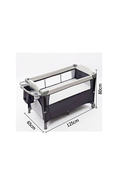 Yelajoy Folding Crib,with Wheels and Double Sided Net,4-Position Height Adjustment,Patchwork,Easy to Set