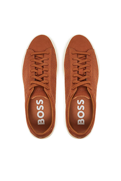 BOSS Erkek Üst Yüzeyi Monogram Logo Desenli Düz ve Rahat Taban Kahverengi Ayakkabı 50542092-212