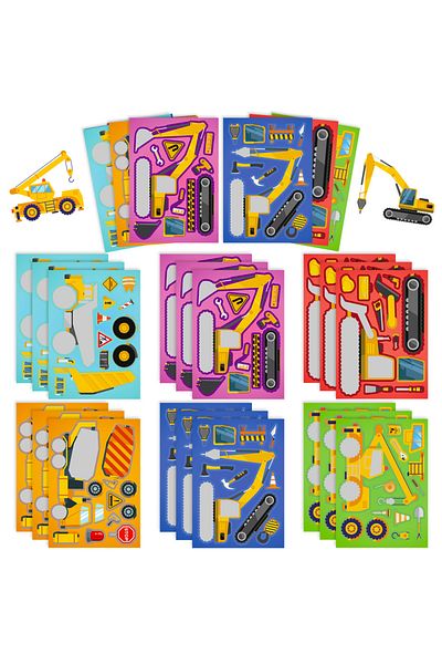 Choice 6PCS 6Sheets Children DIY Puzzle Sticker Games 6 Engineering Truck Make A Face Funny Assemble Jigsaw