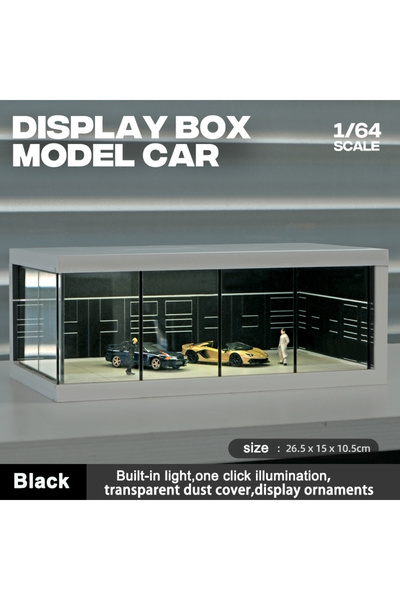 choice2 نموذج موقف سيارة أسود بمقياس 1/64 مع أضواء مشهد زخرفي محاكي (شخصيات و