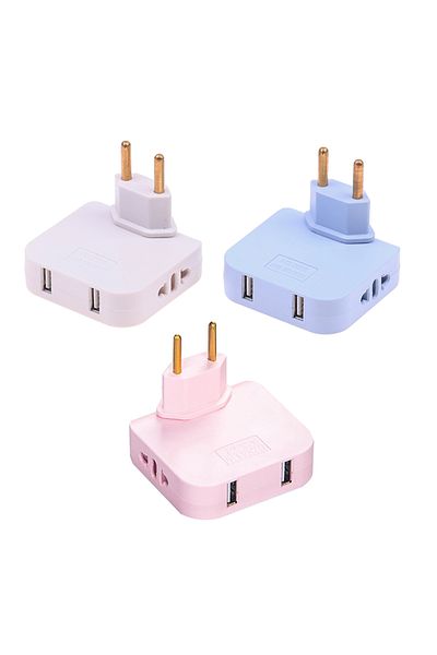 Choice Pink Adjustable EU Extension Plug Electrical Adapter With USB For Mobile Phone Charging Converter So