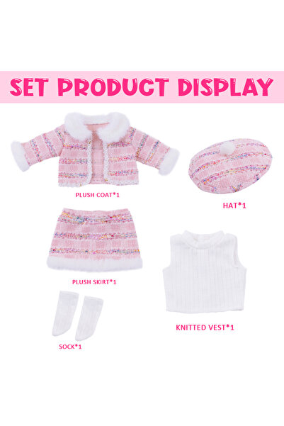 Choice مجموعة ملابس دمية وردية محبوكة مقاس 16-18 بوصة، طقم ملابس وقبعة وسترة ...