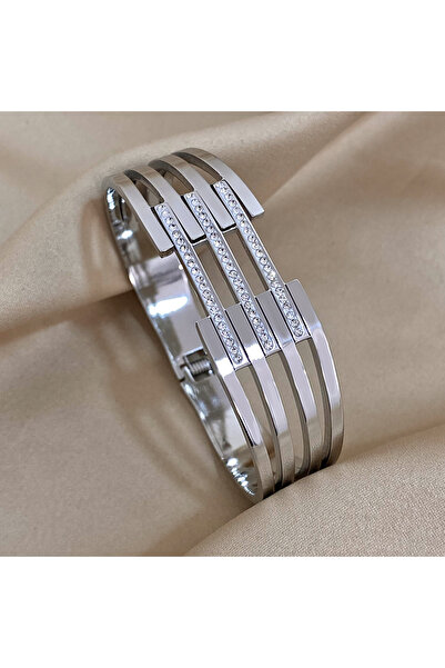 Choice Silver Color Greatera Chunky Inlaid Rhinestone Stainless Steel Bangles...