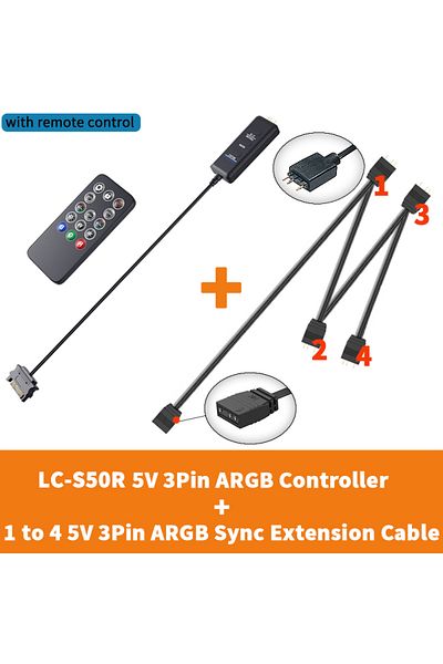 Choice كابل تمديد واجهة SATA S50R إلى 4 وحدات تحكم ARGB TEUCER LC-S50R 5 فولت 3 سنون إلى منظم إضاءة مع