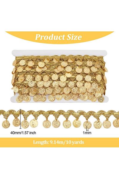 Choice AECH-22623 1Roll 10 Yards Gold Coin Shape Sequin Tassel Trim Sequins Lace Tassel Fringe Trim 1.6 Inc