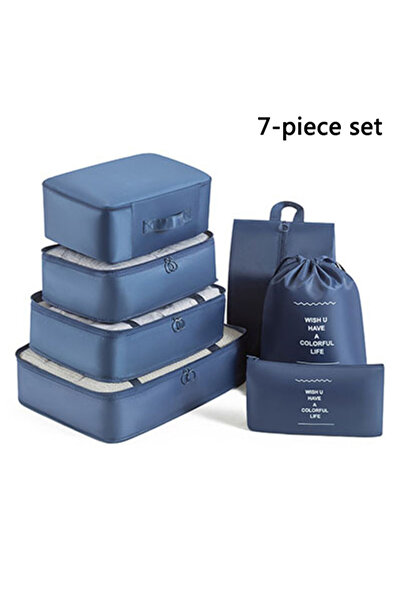 Choice مجموعة من 7 قطع من حقائب تخزين السفر باللون الأزرق الداكن، ملابس، أدوا...