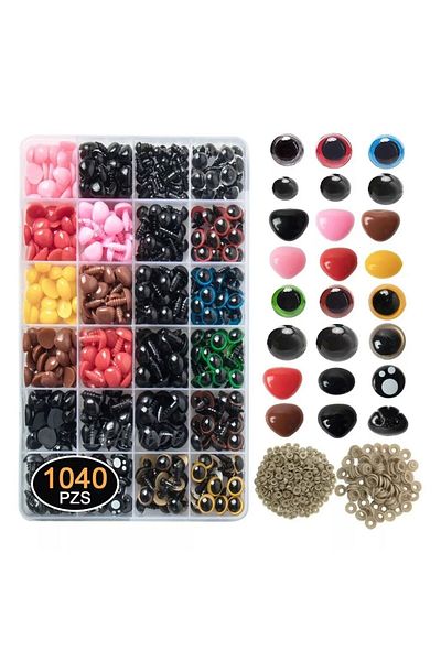 Choice Multi-Colored 1040pcs Safety Eyes Plastic Safety Eyes and Noses, Black Craft Doll Eyes with Washers
