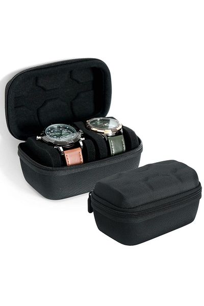 Choice 2 Slot Black EVA Watch Box Organizer For Men or Women，Watch Travel Case Portable Storage Watch Displ