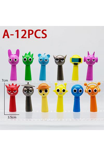 Takara Tomy A-12pcs New 12pcs Set Funny Sprunki Figuras Model 6-8cm Pvc Sprunki Game Anime Action & Toy Figures