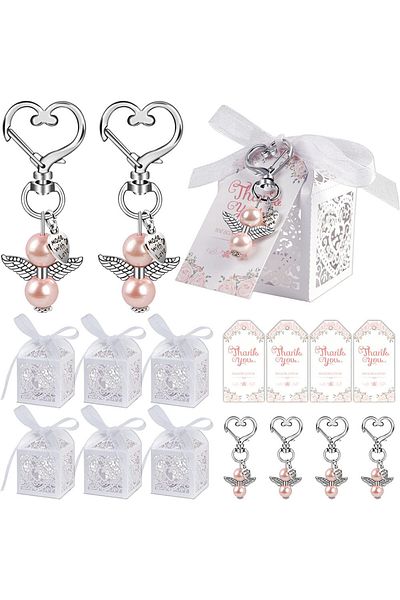 Choice 10sets Pink 50pcs Baby Shower Favors Including Cute Angel Keychains 20/10pcs Birthday Party Favors W