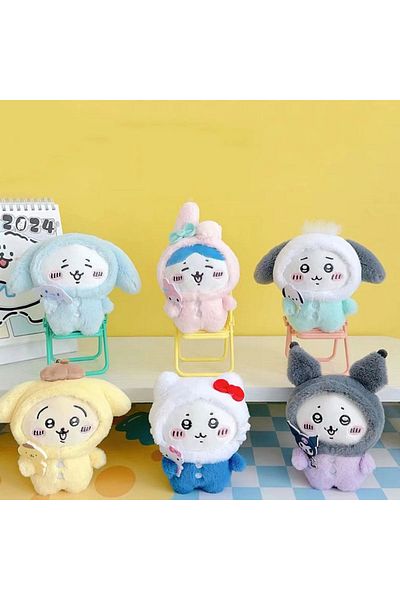 Choice Random One Random One Chiikawa Cosplay Sanrio Plush Doll Keychain Hello Kitty Kuromi Head Cover Usag