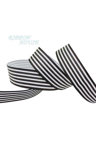 RIBBON HOUSE 25mm black (20 yards/lot) 1'' (25mm) Black and White Stripe grosgrain ribbon printed gift wrap decor
