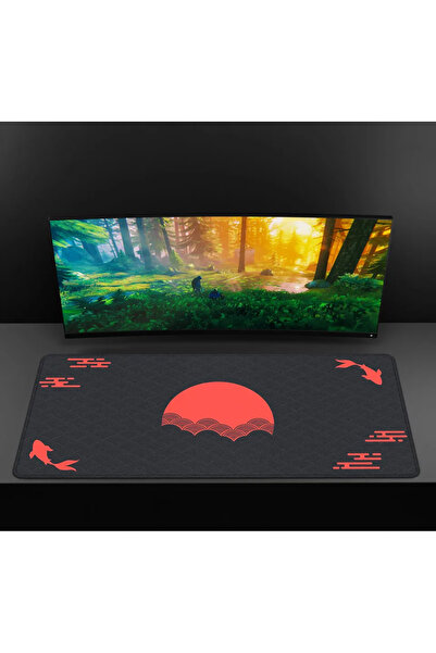 Laumango بساط مكتب ياباني TT004497، مقاس 400×900×3 مم، وسادة ماوس سوداء وحمرا...