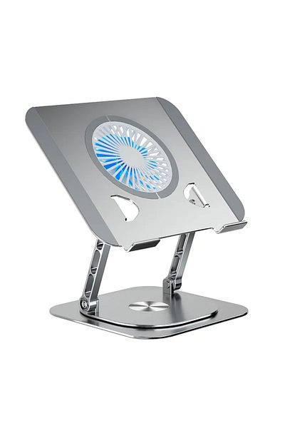 Choice Silver Laptop Stand 360° Rotatable Aluminum Alloy Tablet Cooling Stand with Folding Fan Radiator Sup