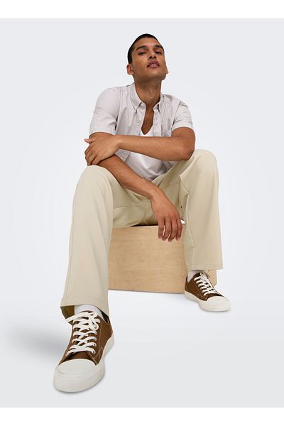 Only & Sons Normal Waist Pipe Leg Ecru Men's Trousers Onswill 0292 Loose String Pant Noos