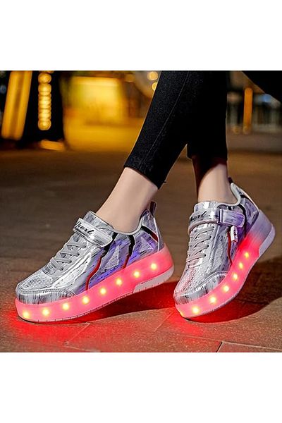 ETG USB Chargable LED Light Up Roller Shoes Wheeled Skate Sneaker Shoes for Boys Girls Kids