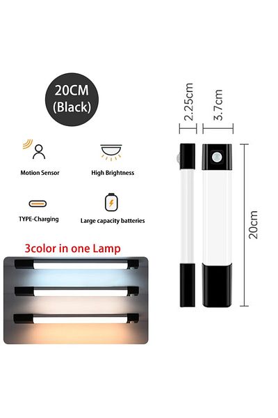 Pzsunly Black 20cm Led Night Light Motion Sensor Light Wireless Usb Led Cabinet Night Wardrobe Lamp For Kitc