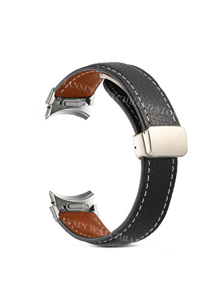 Choice سوار جلدي أسود بدون فجوات لساعة سامسونج جالاكسي 7 6 5 4 40 44 مم 5Pro مغناطيسي