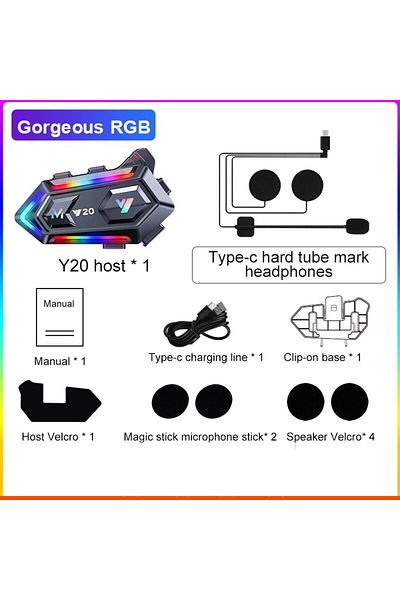 Choice Y20 Y20 Motorcycle Helmet Bluetooth Headset Rider BT5.3 RGB Colorful Lights Waterproof 1000mAh Music