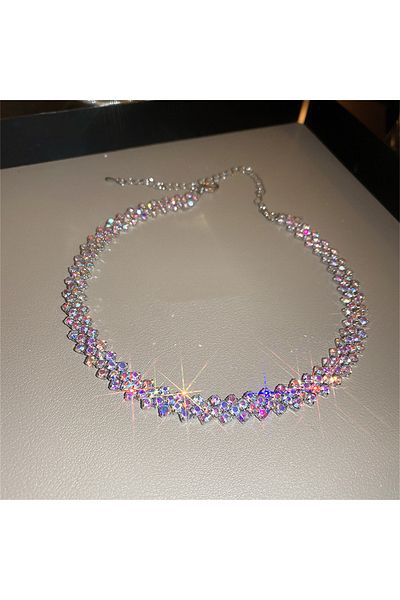 Choice ABsilver FYUAN Fashion Red Green Blue Colourful Rhinestone Choker Necklaces for Women Geometric Crys