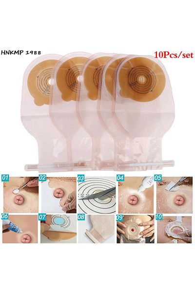 Choice 10Pcs Colostomy Bags 15-65mm Stoma Pouch Bags One-piece Open Ostomy Bags Skin Color No Need Clip ...