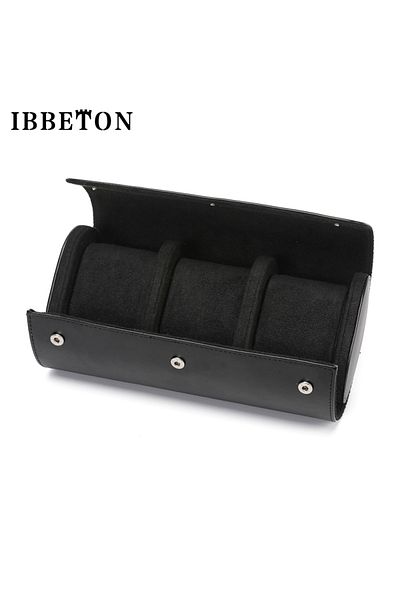 Choice black-03 IBBETON 3-Slot Watch Roll Travel Case Portable Vintage Leather Watch Display Case Watch Sto